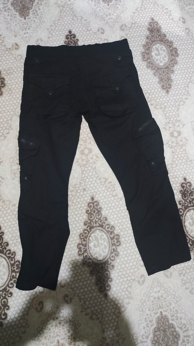 Siyah Keten Kemerli Bol Kesim Pantolon - Görsel 3