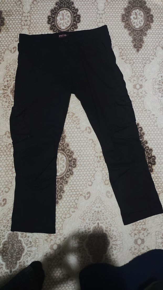 Siyah Keten Kemerli Bol Kesim Pantolon - Görsel 2