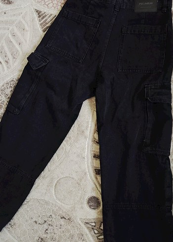 Pull&Bear Siyah Bol Kesim Kemerli Midi Kot Pantolon - Görsel 2