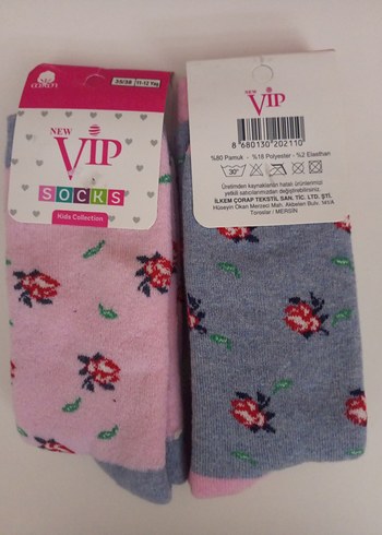Kız Çocuk Çiçek Desenli Çorap 2'li 11-12 yaş - Görsel 2