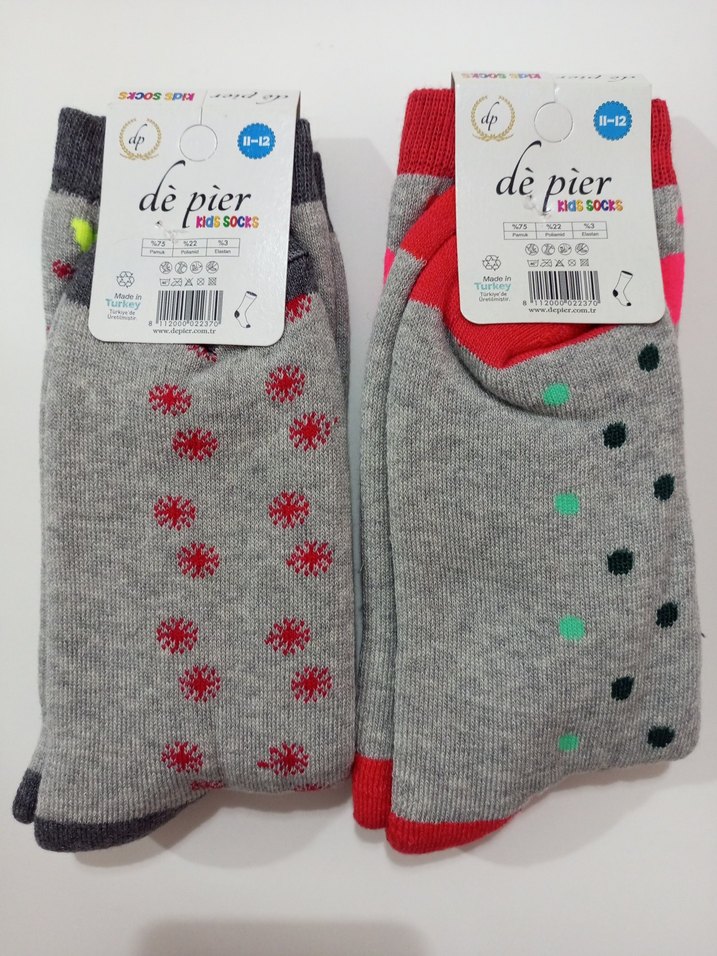 Kız Çocuk Renkli Baskılı Havlu Çorap 2'li - Görsel 2