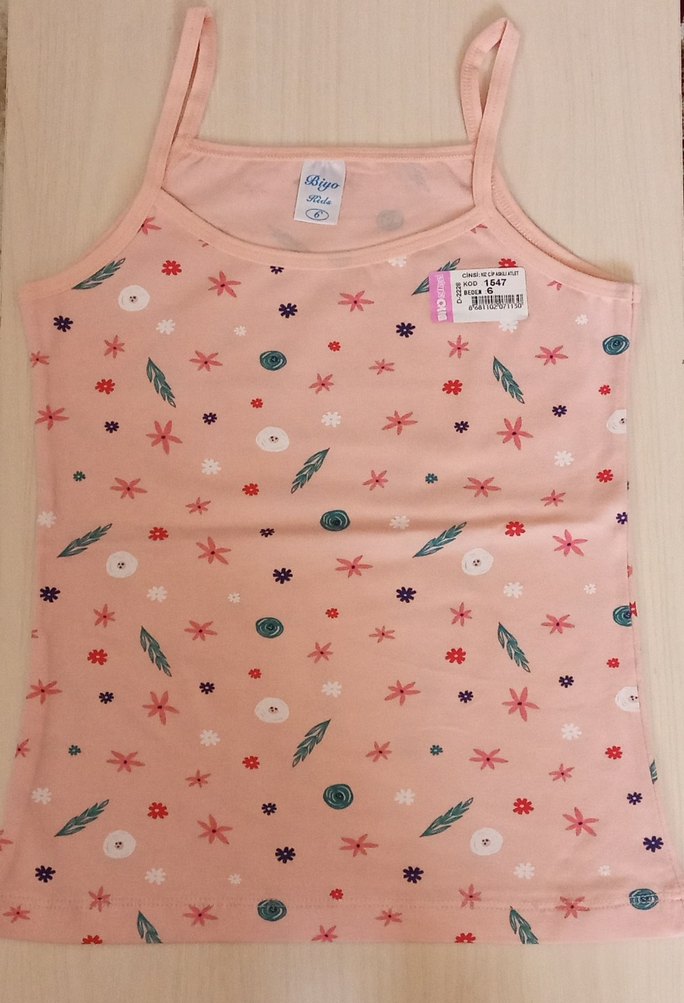 Kız Çocuk ip askılı Pembe Baskılı Atlet - Görsel 2