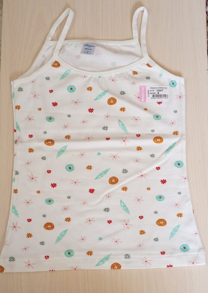 Kız Çocuk ip askılı Pembe Baskılı Atlet - Görsel 3