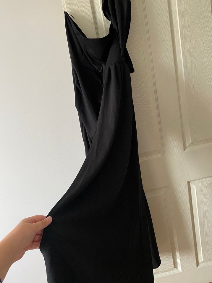 Uzun Siyah Drapeli Straplez Kadın Elbise - Görsel 3