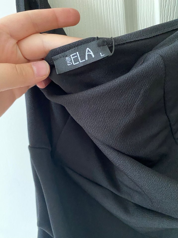 Uzun Siyah Drapeli Straplez Kadın Elbise - Görsel 4