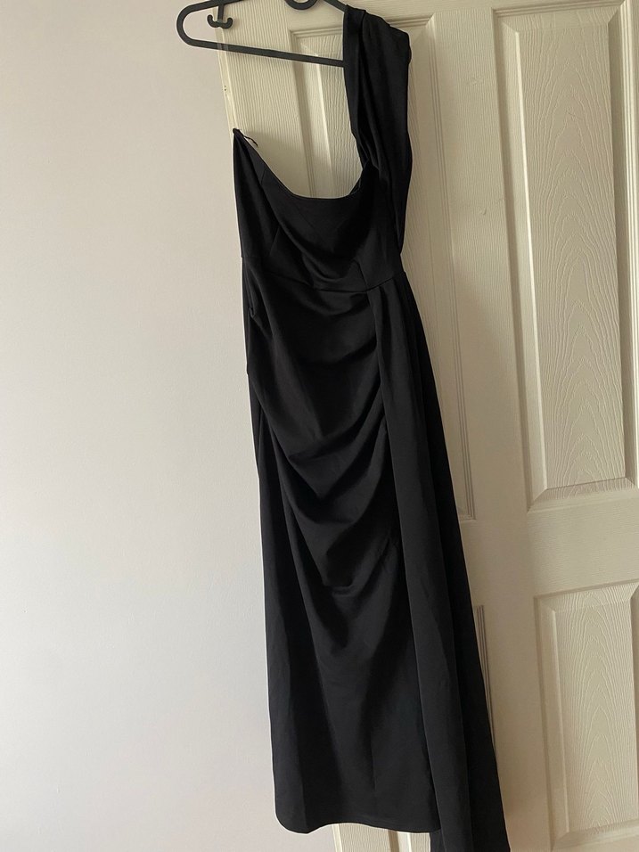 Uzun Siyah Drapeli Straplez Kadın Elbise - Görsel 2