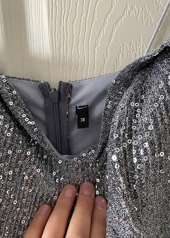 Gri Drapeli Midi Abiye Elbise - Görsel 3