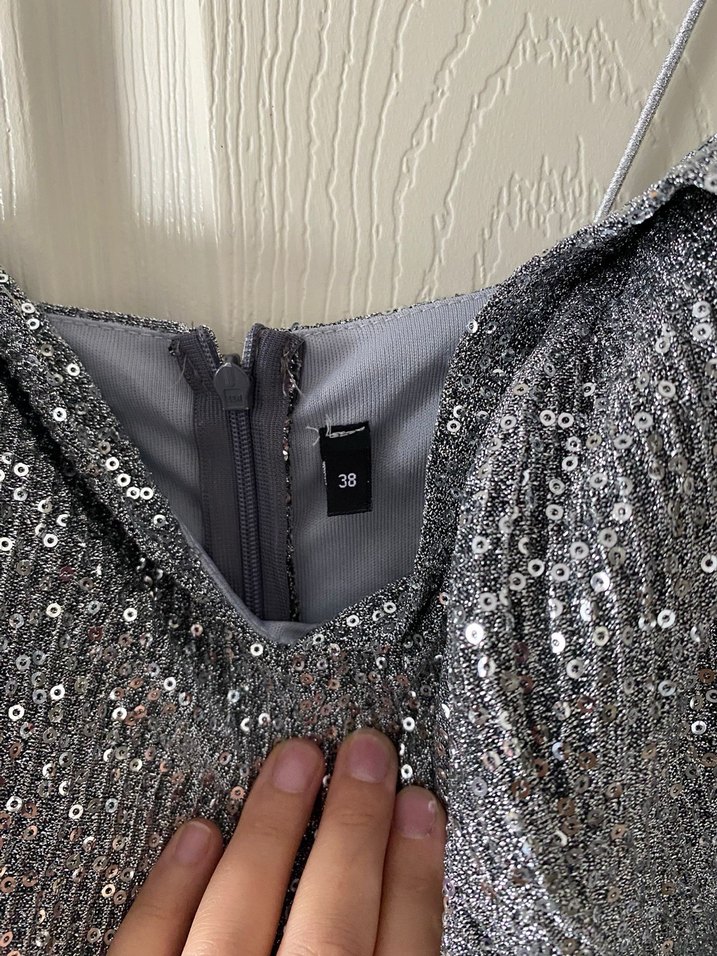 Gri Drapeli Midi Abiye Elbise - Görsel 3