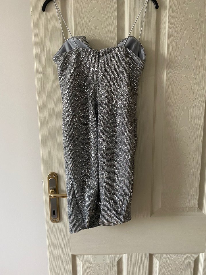 Gri Drapeli Midi Abiye Elbise - Görsel 2