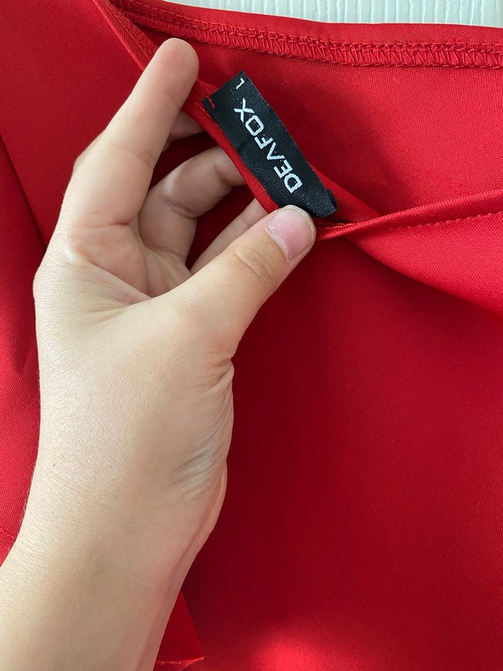 Parlak Kırmızı Drapeli Midi Abiye Elbise - Görsel 3