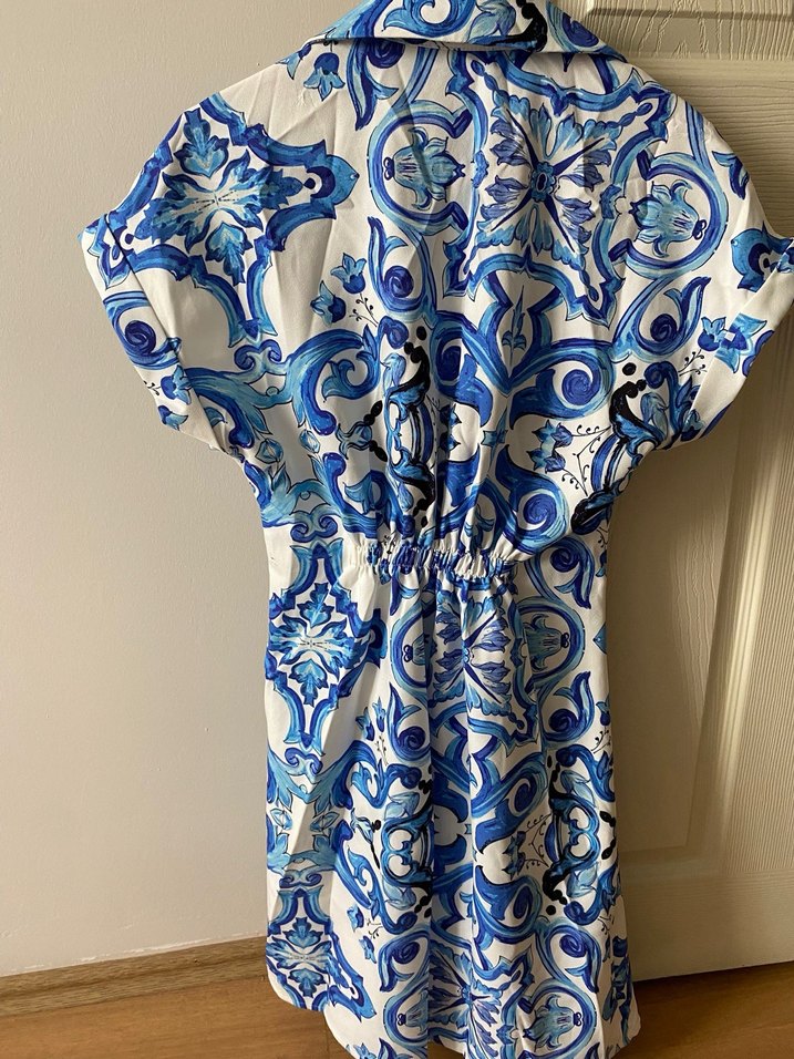 Mavi Bağcıklı Midi elbise - Görsel 2