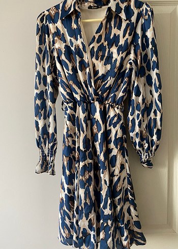 Lacivert Leopar Desenli Midi Elbise - Görsel 2