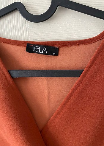 Kahverengi V Yakalı Midi Elbise - Görsel 3