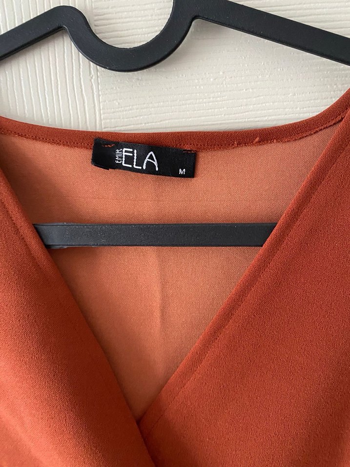 Kahverengi V Yakalı Midi Elbise - Görsel 3