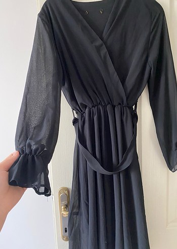 Kemerli Siyah Uzun Kadın Elbise - Görsel 2