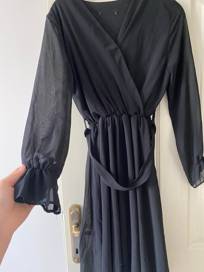 Kemerli Siyah Uzun Kadın Elbise - Görsel 2