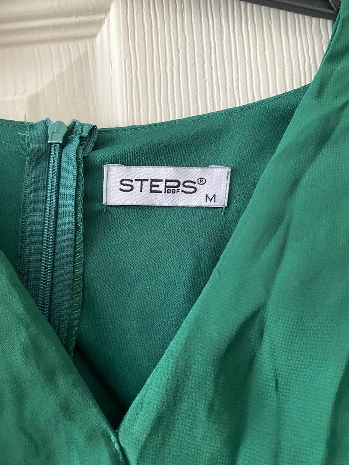 Uzun, V Yakalı, Yeşil Kadın Elbise - Görsel 3