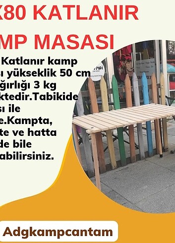 50*80 Katlanır Kamp Masası 