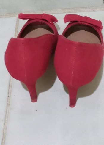 Bershka Marka Kırmızı keten Fiyonklu Yüksek Topuklu Stiletto - Görsel 5