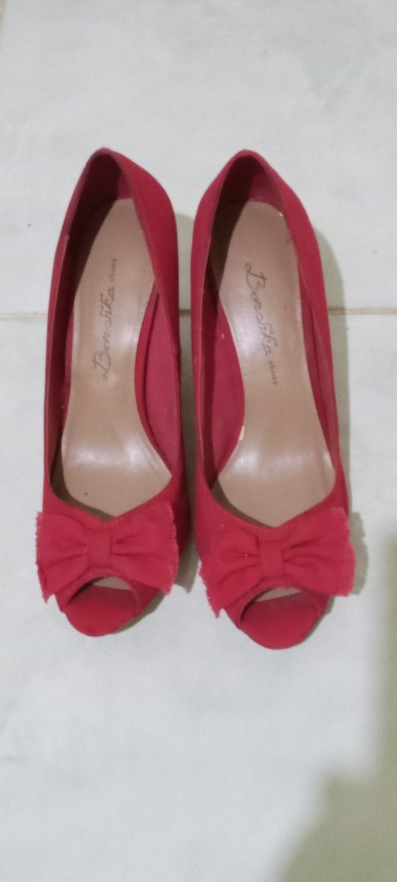 Bershka Marka Kırmızı keten Fiyonklu Yüksek Topuklu Stiletto - Görsel 2