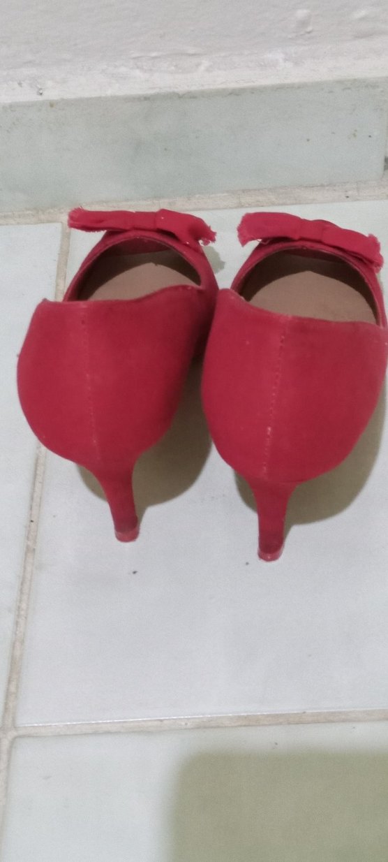 Bershka Marka Kırmızı keten Fiyonklu Yüksek Topuklu Stiletto - Görsel 5