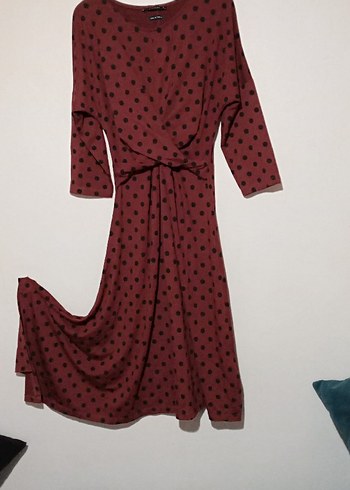 RESERVED Marka Kiremit renk Puantiyeli 3/4 kol Uzun  Elbisesi - Görsel 2