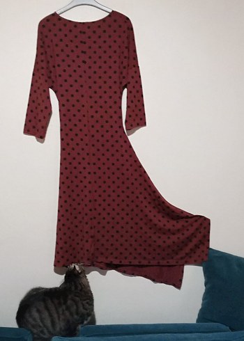 RESERVED Marka Kiremit renk Puantiyeli 3/4 kol Uzun  Elbisesi - Görsel 3