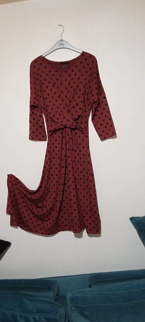 RESERVED Marka Kiremit renk Puantiyeli 3/4 kol Uzun  Elbisesi - Görsel 2