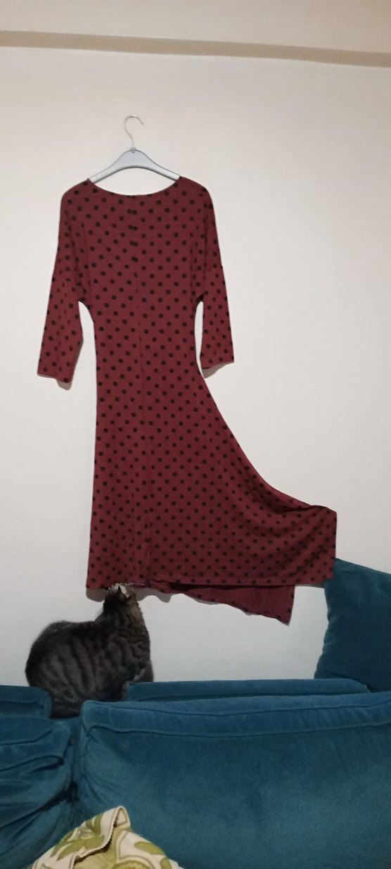 RESERVED Marka Kiremit renk Puantiyeli 3/4 kol Uzun  Elbisesi - Görsel 3