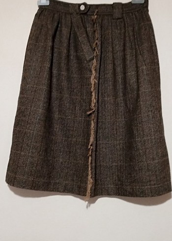 Orjinal MNG Marka Kahverengi Yün Midi Kadın Etek - Görsel 4