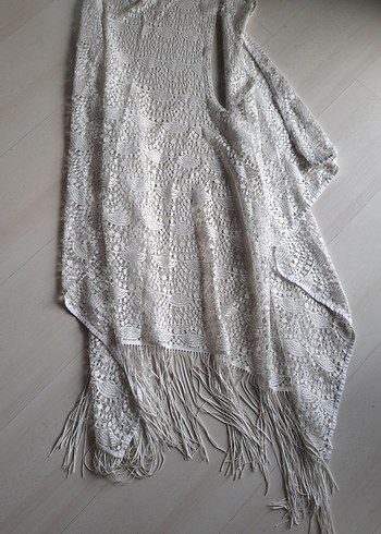 Bohem İşlemeli Beyaz Tül Plaj yelek - Görsel 4