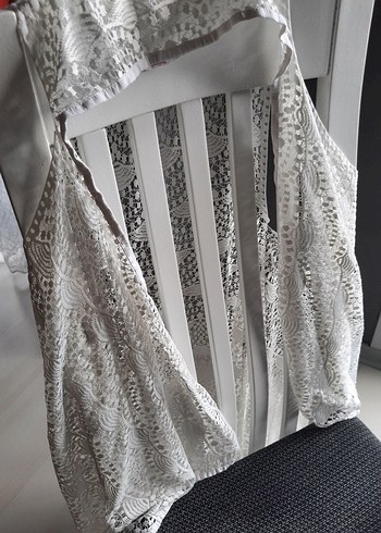 Bohem İşlemeli Beyaz Tül Plaj yelek - Görsel 3