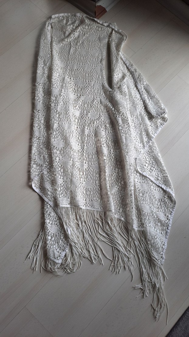 Bohem İşlemeli Beyaz Tül Plaj yelek - Görsel 4