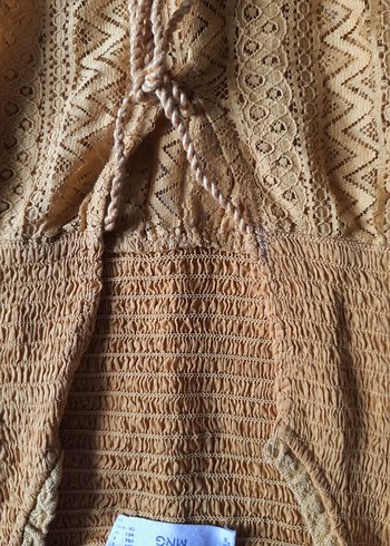 Hardal Sarısı V Yaka Volanlı Midi Bohem Elbise - Görsel 2