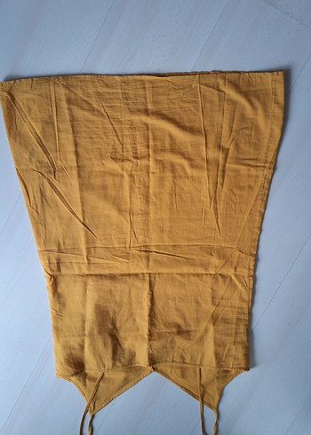 Sarı V Yaka Kolsuz Midi Keten Elbise - Görsel 2