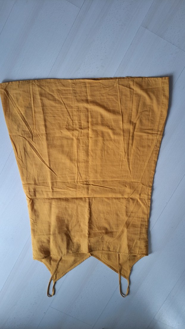 Sarı V Yaka Kolsuz Midi Keten Elbise - Görsel 2