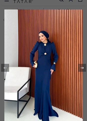 Lacivert Uzun Kollu Drapeli Tesettür Abiye - Görsel 2