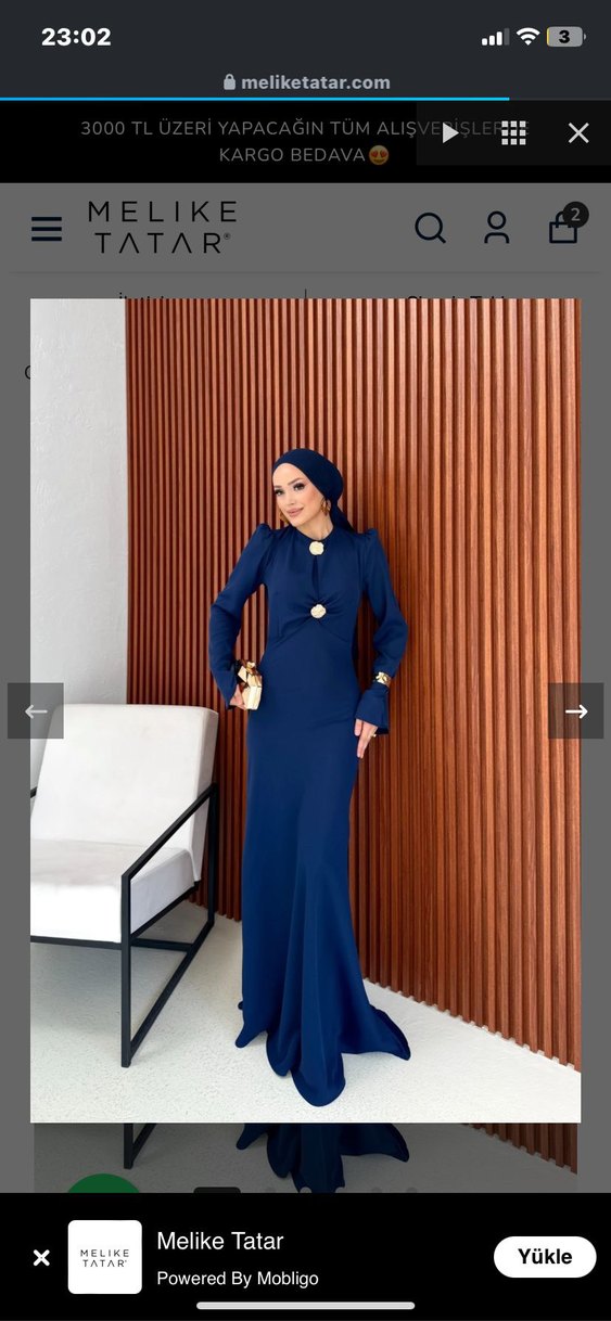 Lacivert Uzun Kollu Drapeli Tesettür Abiye - Görsel 2