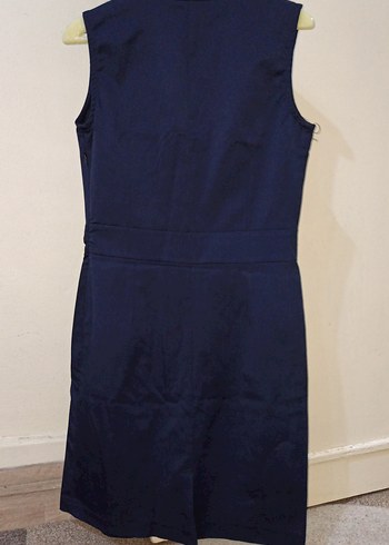 Düğmeli Lacivert Midi Ofis Elbisesi - Görsel 3