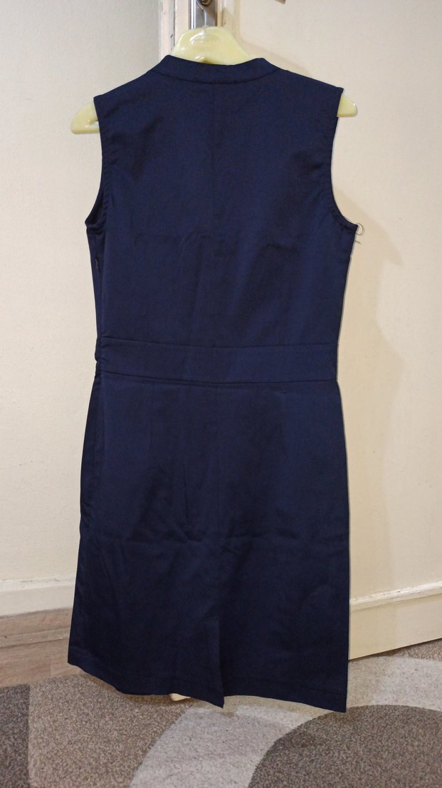 Düğmeli Lacivert Midi Ofis Elbisesi - Görsel 3