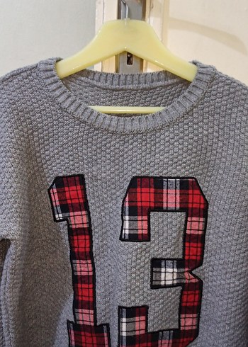 Ekose Detaylı Gri Örgü Kadın Kazak - Görsel 2