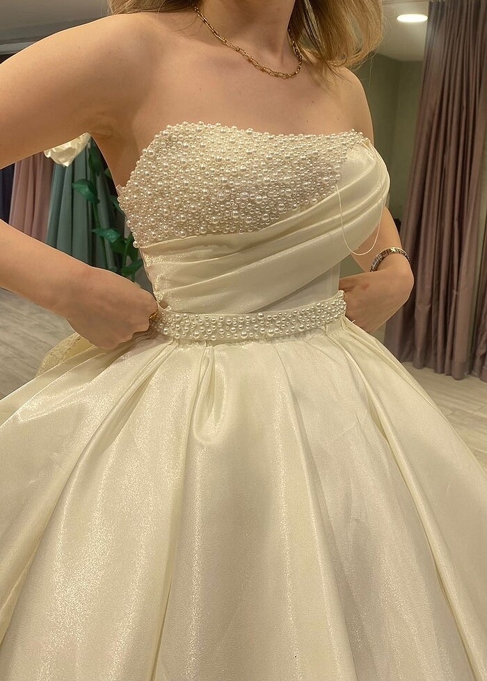 TAFTA SATEN İNCİLİ GELİNLİK - Görsel 2