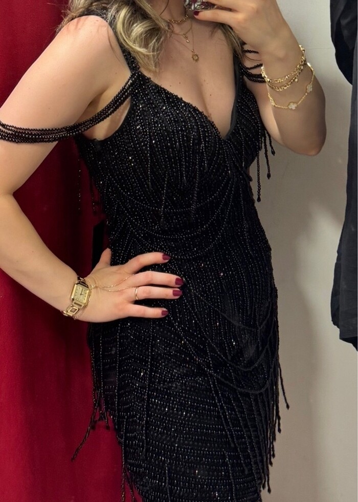 İNCİLİ GECE ELBİSESİ - Görsel 3