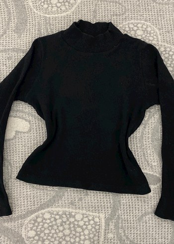 Siyah Yüksek Yaka Uzun Kollu Kadın Kazak - Görsel 2