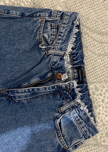 Düğmeli Gri Mavi Kadın Bol Kesim Midi Kot - Görsel 3