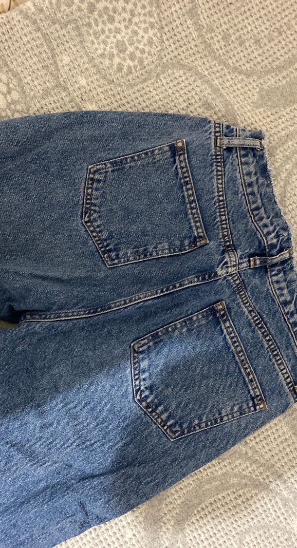 Düğmeli Gri Mavi Kadın Bol Kesim Midi Kot - Görsel 4