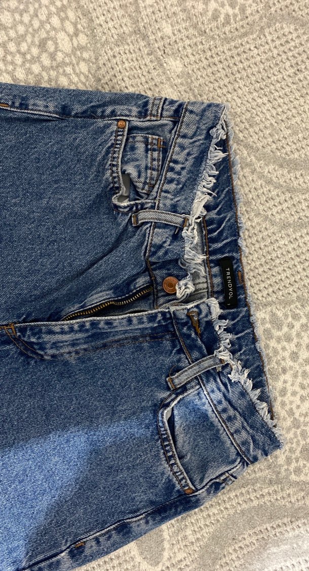 Düğmeli Gri Mavi Kadın Bol Kesim Midi Kot - Görsel 3