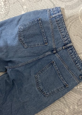 Düğmeli Loose Fit Kadın Mavi Denim Jean - Görsel 2