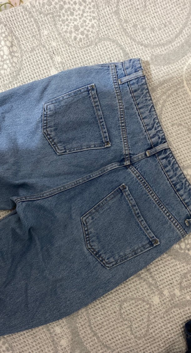 Düğmeli Loose Fit Kadın Mavi Denim Jean - Görsel 2