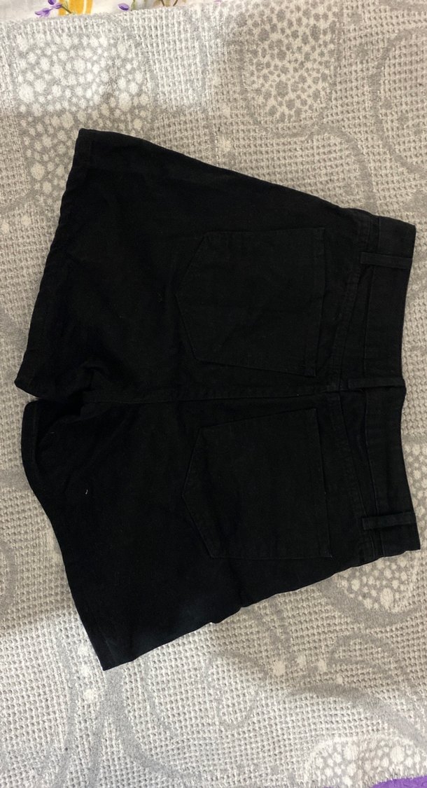 Siyah Midi Kot Şort, Rahat Kesim, Fermuarlı - Görsel 2